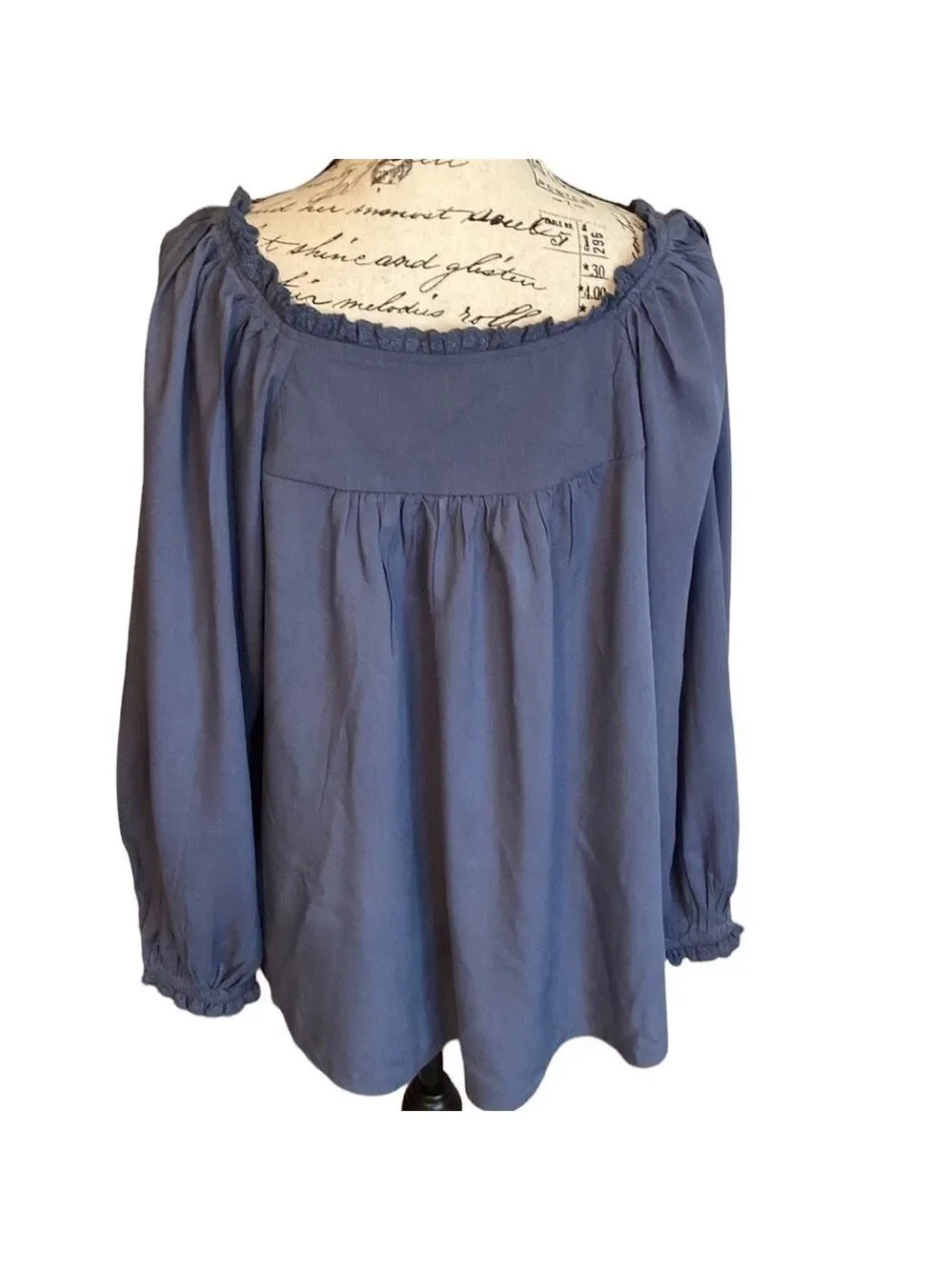 Boho Peasant Top Lace Accent Periwinkle Blue Size S New